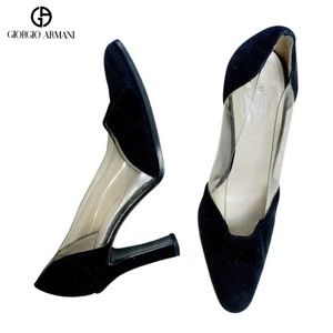 Giorgio Armani Black Suede & Clear Lucite Heels